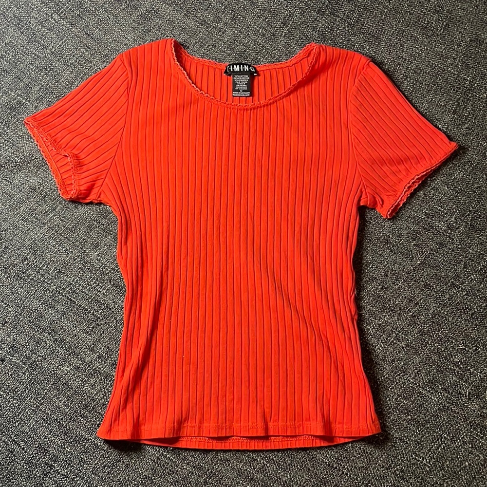 Vintage Timing Coral Ribbed Crop Top 14x19
